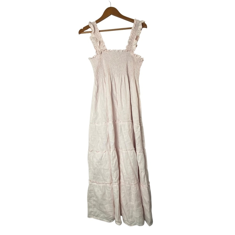 Quince Light Pink Smocked Tiered Midi Dress - Picture 2 of 8